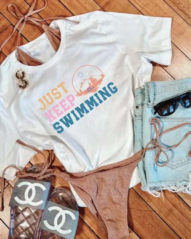 Just Keep Swimming Graphic Tee - White / L