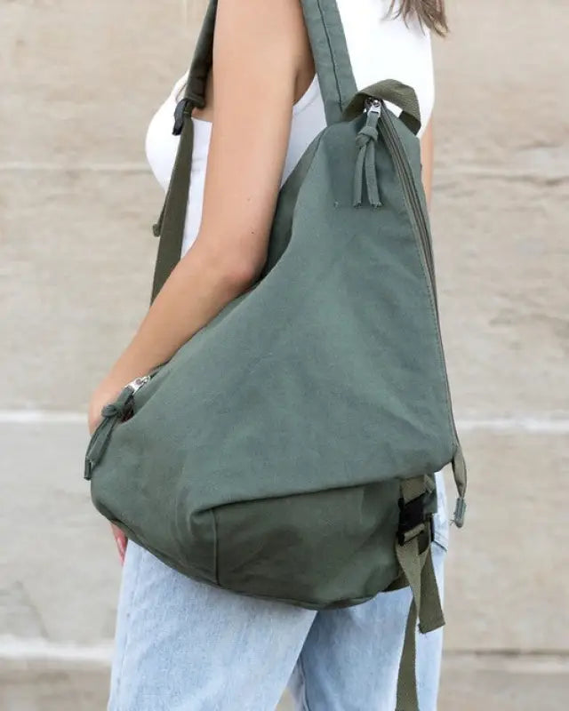 Kai Asymmetric Canvas Backpack - Olive / OneSize