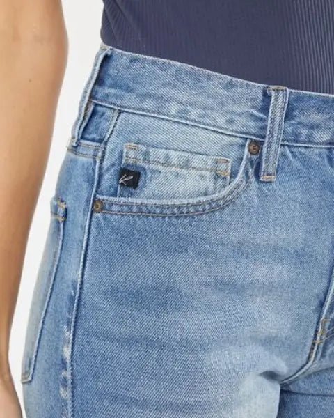 Kancan High Waist Chewed Up Straight Mom Jeans