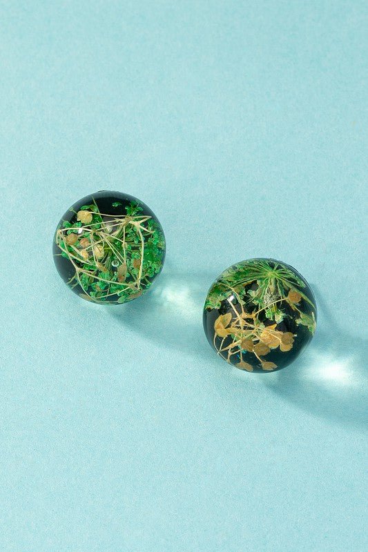 Kayli Resin Ball Stud Earrings With Dried Flowers