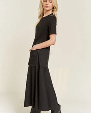 KNIT MIX DRESS - BLACK / S