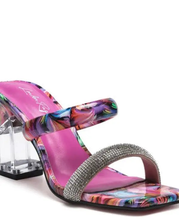 KRYPTON Clear Block Heeled Marble Print Slides