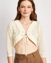 Lace Knit Cropped Top With Eyelet Detail