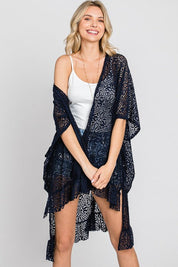 LACE OVER SIZE RUFFLE KIMONO - BLACK / ONESIZE