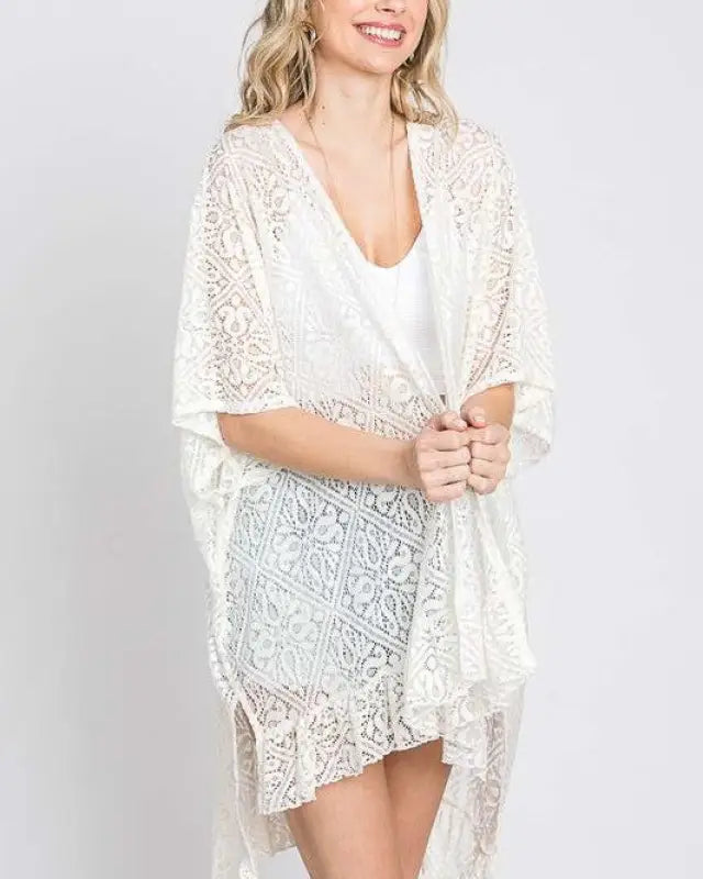 LACE OVER SIZE RUFFLE KIMONO