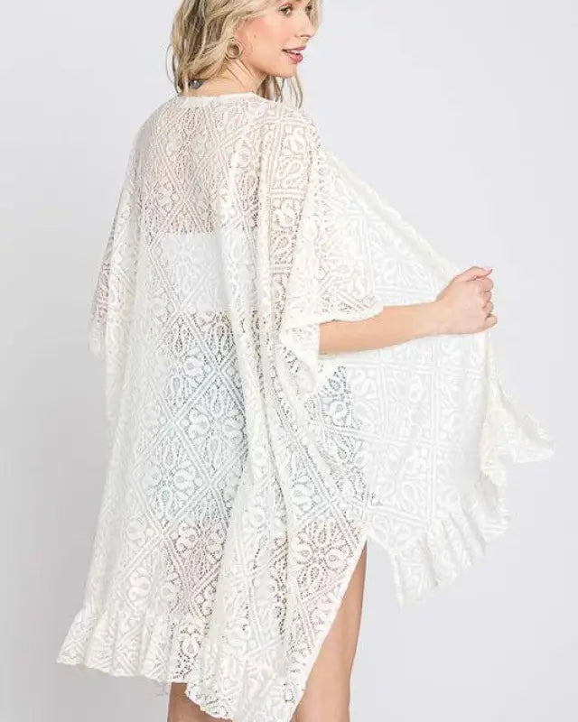 LACE OVER SIZE RUFFLE KIMONO