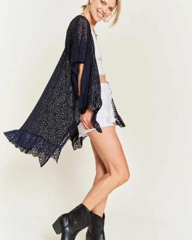 LACE OVER SIZE RUFFLE KIMONO