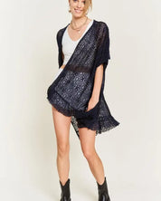 LACE OVER SIZE RUFFLE KIMONO