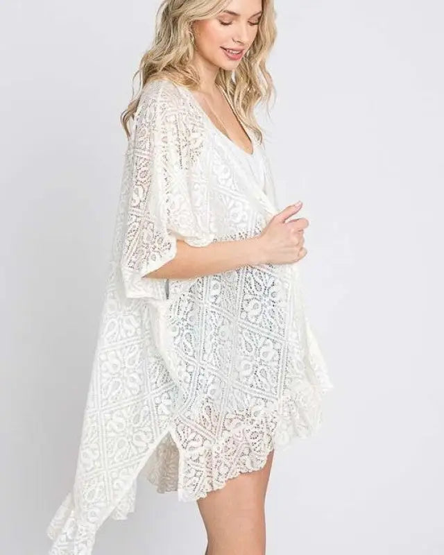 LACE OVER SIZE RUFFLE KIMONO