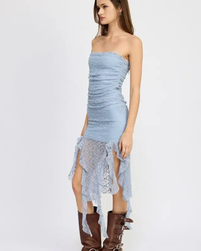 LACE TUBE DRESS WTIH RUFFLE DETAIL