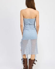 LACE TUBE DRESS WTIH RUFFLE DETAIL