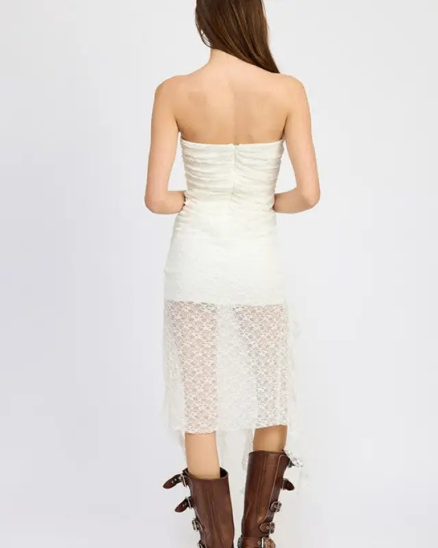 LACE TUBE DRESS WTIH RUFFLE DETAIL