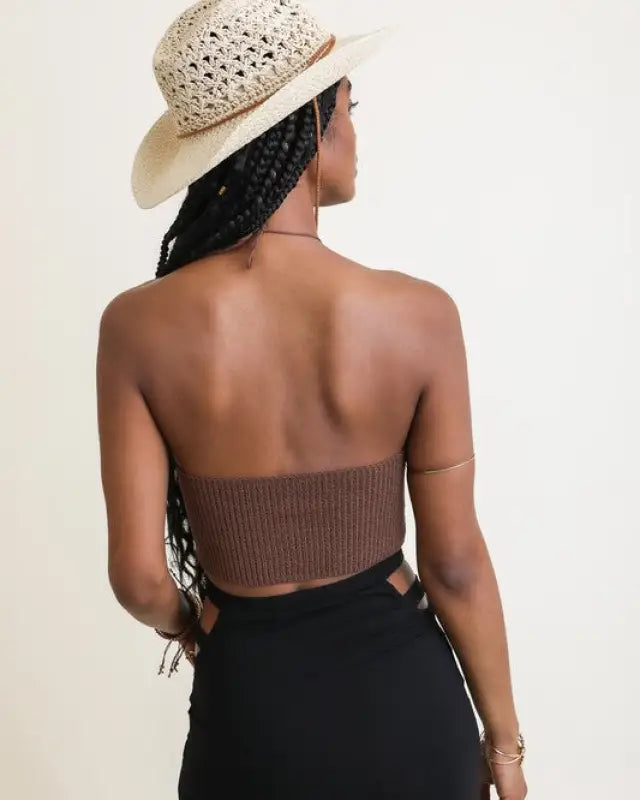 Lace-Up Halter Knit Bralette