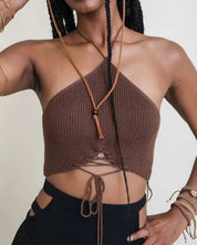 Lace-Up Halter Knit Bralette