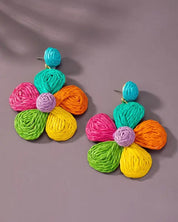 Large Raffia Straw Flower Drop Earrings