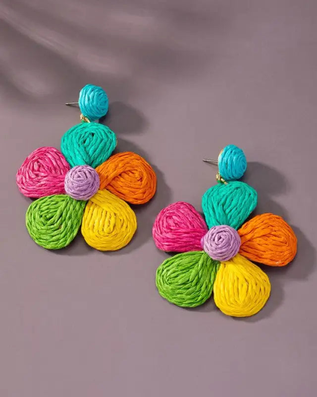 Large Raffia Straw Flower Drop Earrings