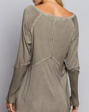 Light Wash Rib Textured Long Sleeve Top