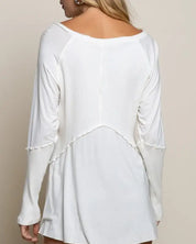 Light Wash Rib Textured Long Sleeve Top