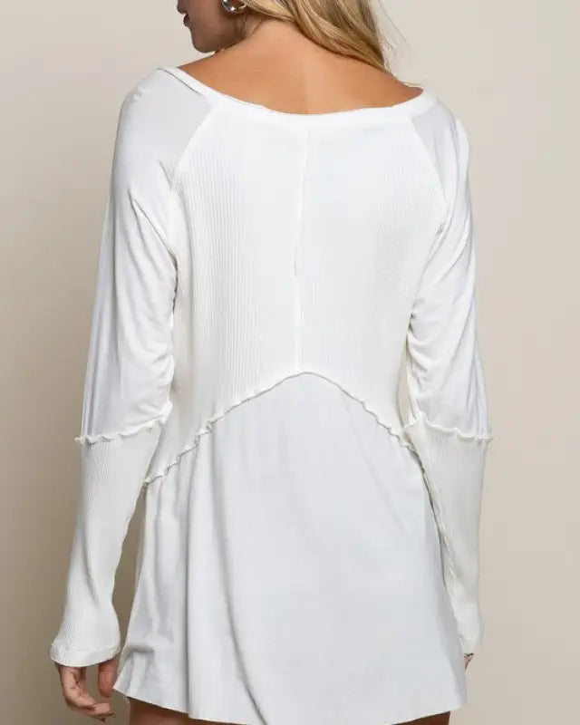 Light Wash Rib Textured Long Sleeve Top