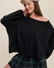 Light Weight Wide Neck Crop Pullover Knit Sweater