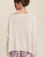 Light Weight Wide Neck Crop Pullover Knit Sweater