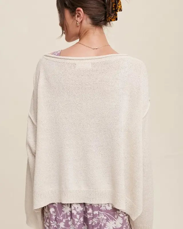 Light Weight Wide Neck Crop Pullover Knit Sweater