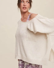 Light Weight Wide Neck Crop Pullover Knit Sweater