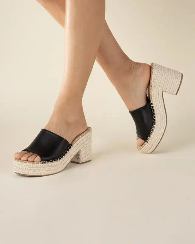 LOCK-1 Espadrille Mule Heels - Black / 5