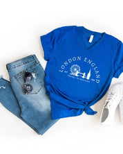 London England Graphic V-Neck Tee - Royal / Large