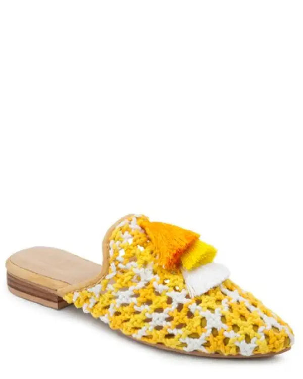 London Rag MARIANA WOVEN FLAT MULES WITH TASSELS - Yellow / 5