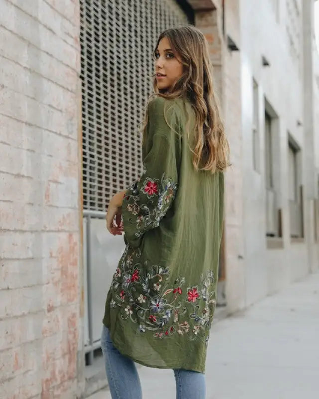 Long Floral Kimono Cardigan