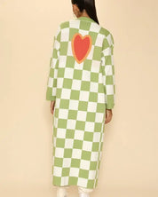 Long knit checkered cardigan - GREEN MULTI / S