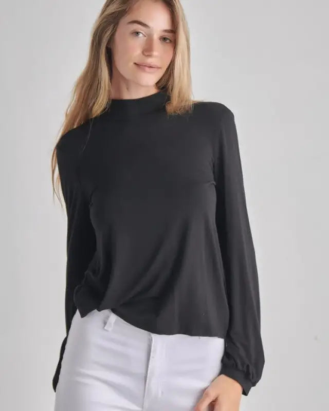 LONG SLEEVE BACK DROP MOCK NECK TOP