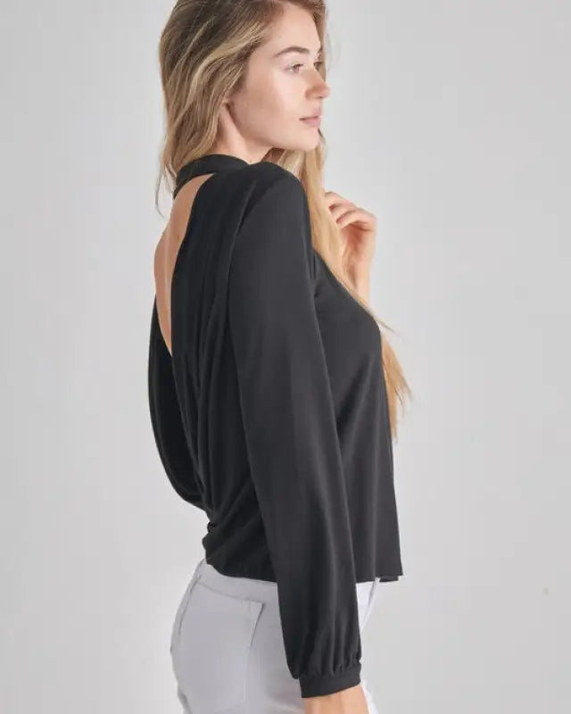 LONG SLEEVE BACK DROP MOCK NECK TOP