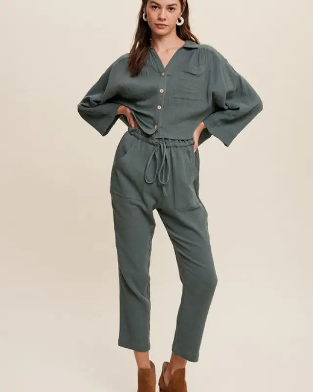 Long Sleeve Button Down And Long Pants Sets