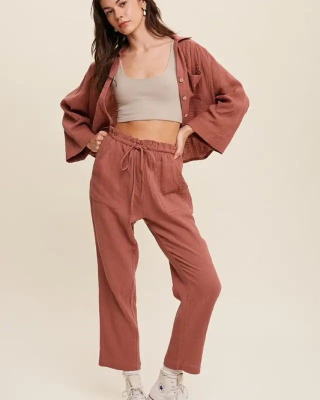 Long Sleeve Button Down And Long Pants Sets