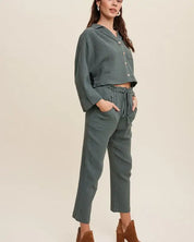 Long Sleeve Button Down And Long Pants Sets