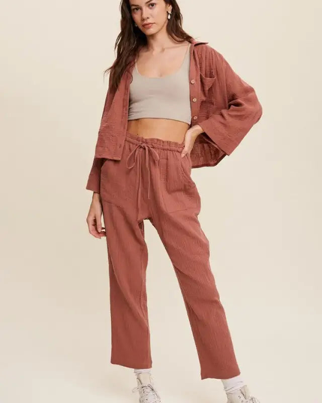 Long Sleeve Button Down And Long Pants Sets