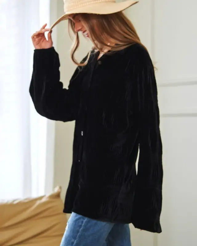 Long Sleeve Button Front Loose Fit Shirt Top