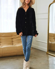 Long Sleeve Button Front Loose Fit Shirt Top