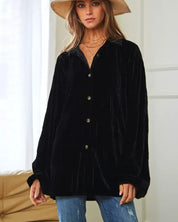 Long Sleeve Button Front Loose Fit Shirt Top