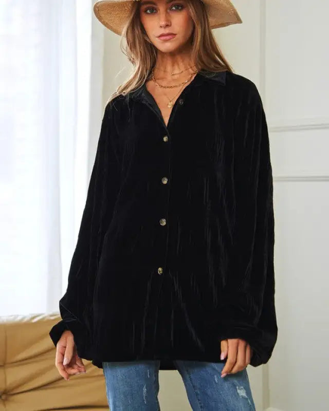 Long Sleeve Button Front Loose Fit Shirt Top