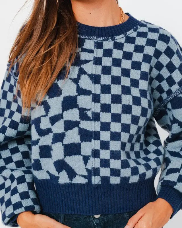 Long Sleeve Checkerboard Sweater