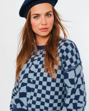 Long Sleeve Checkerboard Sweater