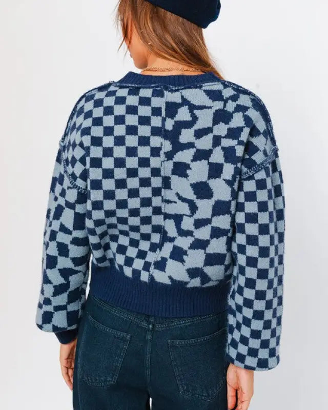 Long Sleeve Checkerboard Sweater