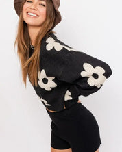 Long Sleeve Crop Sweater With Daisy Pattern