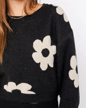 Long Sleeve Crop Sweater With Daisy Pattern