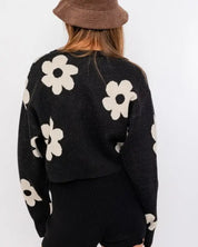 Long Sleeve Crop Sweater With Daisy Pattern