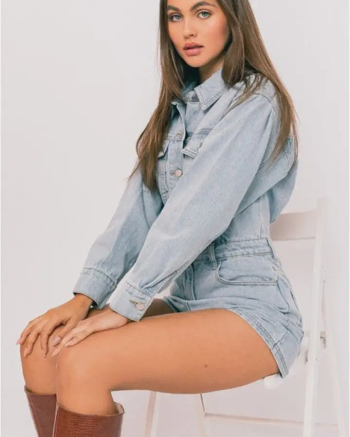 Long Sleeve Denim Romper