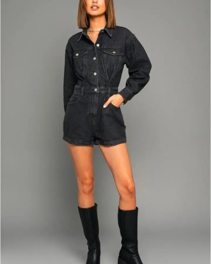 Long Sleeve Denim Romper